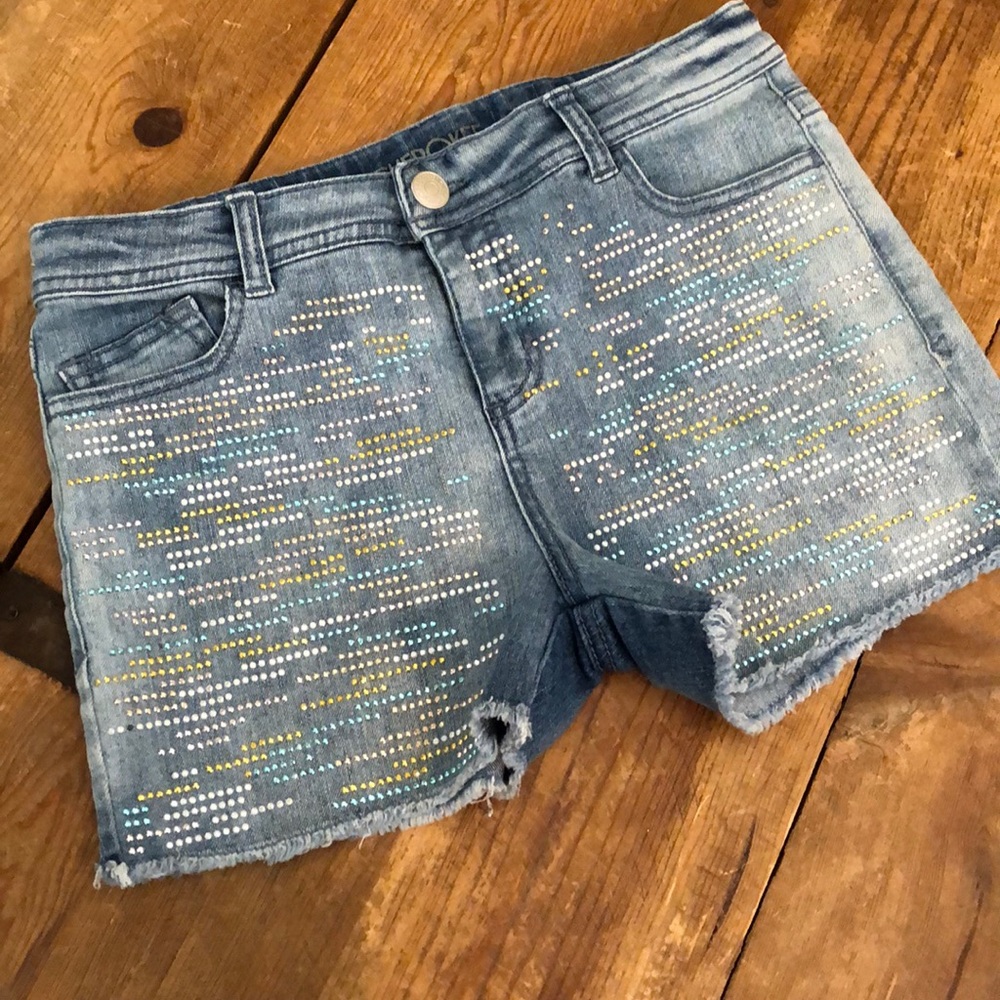 Girls Rhinestone Embellished Jean Shorts